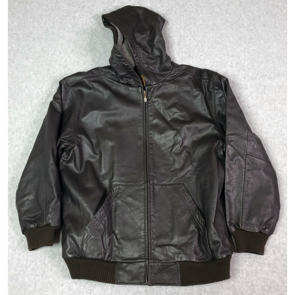 GAP Leather Jacket Vtg 90s Y2k Lined Insulated Coat Women's Size 2XL Hooded
